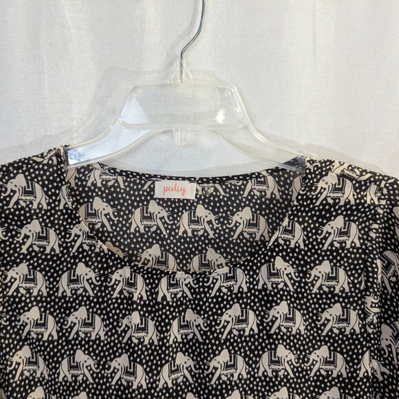 Pixley Size Small Black and Cream Elephant Print Blouse - Picture 2 of 13
